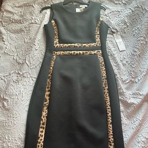 Calvin Klein black dress with cheetah print strips size 6 **BRAND NEW***